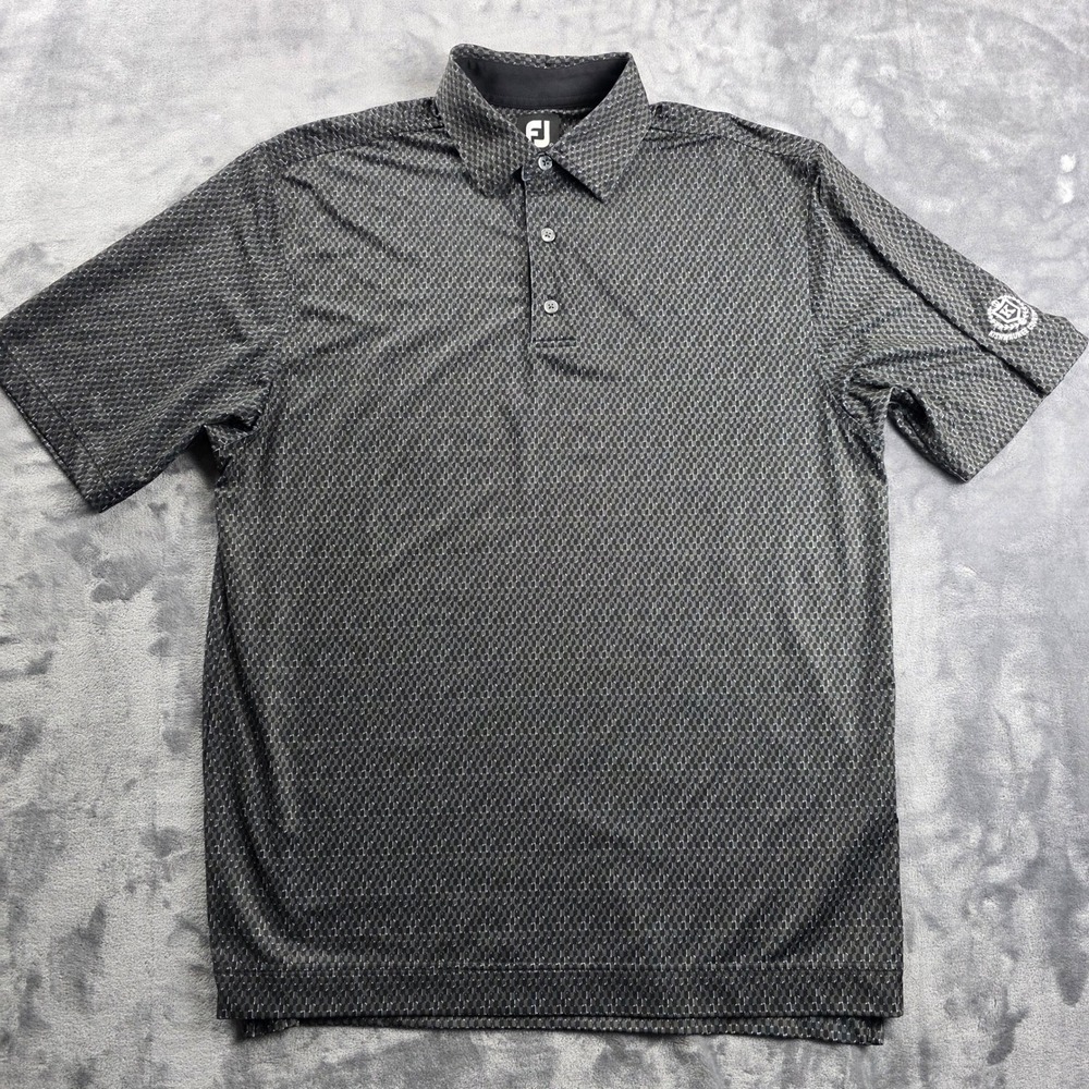 FootJoy Polo Golf Shirt Mens Medium Black Grey Geometric Logo Performance‎ Rugby